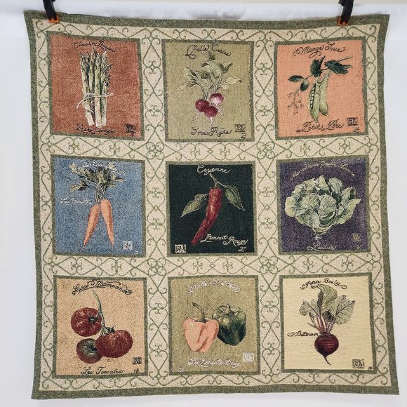 Fine Art Tapestries Other - FINE ART Vintage Veggies Woven Tapestry French Produce Panels 35 X 35 Exc. Cond
